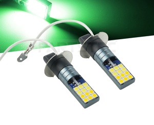 12V 24V 兼用 H3 グリーン LED フォグ バルブ 2個セット 2000lm 16W IP67 3030チップ アルミ合金 3000K 緑 フォグランプ / 134-112×2 NG*