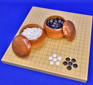 囲碁セット　ヒバ1寸ハギ卓上碁盤セット(蛤碁石28号・桜碁笥大)【囲碁将棋専門店の将碁屋】