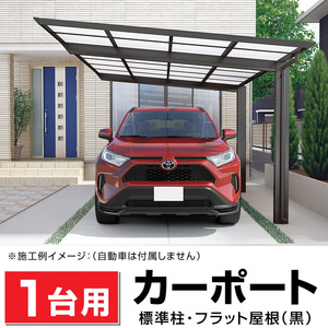 1台用 フラット屋根カーポート ブラック DIY/車庫/外構 間口2493mm奥行4950mm最大高さ2475mmポリカ