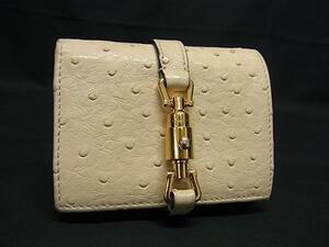 1円 ■極上■本物■美品■ GUCCI グッチ 645536 ジャッキー 1961 オーストリッチ 二つ折り 財布 ウォレット アイボリー系 FB9067