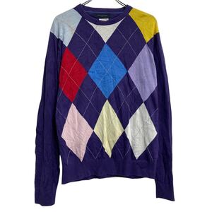 Tommy Hilfiger コットンニット セーター トミーフィルフィガー L パープル アーガイル 古着卸 アメリカ仕入 a611-7833