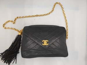 【CHANEL】シャネル　Ｖステッチ　ラムスキン　チェーンショルダーバッグ　ブラック　SY02-CT3