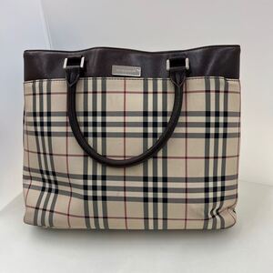 1277 BURBERRY バーバリー ハンドバッグ トートバッグ キャンバス ブラウン レザー ノバチェック チェック バッグ