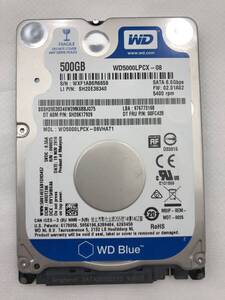 【中古動作品】Western Digital 2.5インチ HDD SATA(Serial ATA) 500GB WD5000LPCX-08VHA 使用時間 9307時間