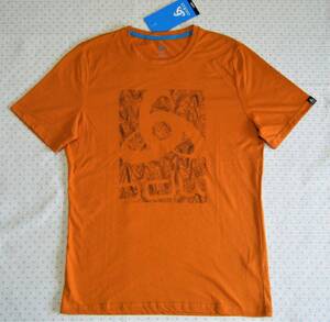 オドロ　ODLO　アウトドア用高機能プリントTシャツ　オレンジ系　サイズ US S／JP M相当　モイスチャーマネージメント機能　定価 4,840円