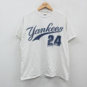 L/古着 半袖 ビンテージ Tシャツ メンズ 00s MLB ニューヨークヤンキース ルベーンシエラ コットン クルーネック 白 ホワイト メジャー