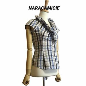 NARACAMICIE ドビーチェックフリルブラウス