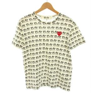 プレイコムデギャルソン PLAY COMME des GARCONS Tシャツ カットソー クルーネック 半袖 ハートワッペン ロゴプリント M 白 黒 メンズ