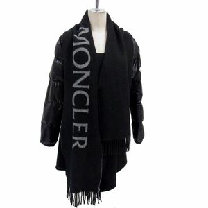 極美品 定価20万 羽毛◇MONCLER MANTELLA 19AW 袖ダウン フリンジ付き ストール ショール マント コート モンクレール マンテラ ブラック