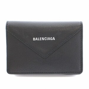 バレンシアガ BALENCIAGA ペーパー PAPIER カードケース カード入れ ミニ 二つ折り ロゴ プリント レザー 黒 ブラック 505238-1000