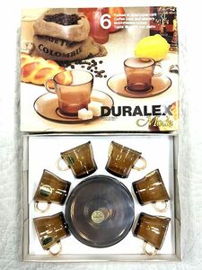 未使用★DURALEX Mode★デュラレックス カップ＆ソーサー 6客セット/フランス製/Amber/アンバー/ガラス/昭和レトロ