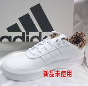 新品未使用◆送料無料◆24cm アディダス adidas COURT PF W 白 レディーススニーカー 厚底 ヒョウ柄 レオパード アニマル