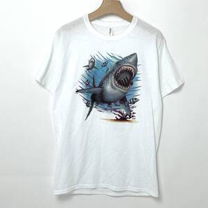 JERZEES/ジャージーズ ホワイト シャーク ヴィンテージ ドライパワーTシャツ Mサイズ【TS-0045-905】