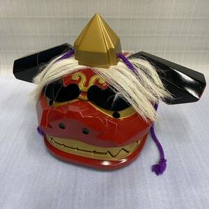 旧家蔵出◆木彫 獅子頭 獅子舞 朱塗 祭礼 神楽 古美術品 魔除