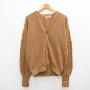 L/古着 ラコステ LACOSTE IZOD 長袖 ニット カーディガン メンズ 90s ワンポイントロゴ アクリル 茶 ブラウン spe 23oct07 中古 トップ