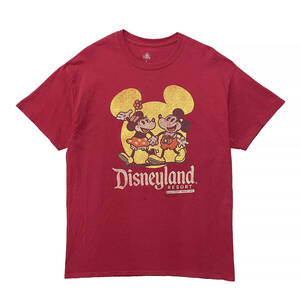 【980円スタート】USA 古着 半袖 Tシャツ Disney ボルドー メンズL ディズニー ミッキーマウス ミニーマウス ディズニーランド BA1534