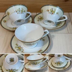 日陶☆ノリタケ☆Noritake☆カップ&ソーサー☆金彩☆花柄☆3客セット