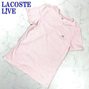 LACOSTE L!VE ラコステ ライブ 半袖総柄Tシャツピンクカジュアル 花柄 コットン ワンポイントワッペン S C304