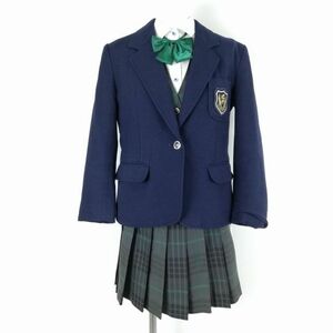 1円 ブレザー ベスト ミニスカート リボン 上下5点セット 指定 冬物 女子 学生服 千葉専修大学松戸高校 紺 制服 中古 ランクB NA8574