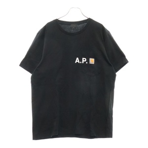 A.P.C アーペーセー × carhartt カーハート 胸ポケット ロゴプリント 半袖Tシャツ カットソー ブラック DE160.705.175