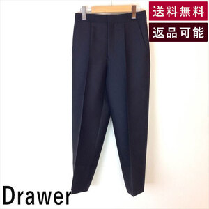 ドゥロワー Drawer パンツ ウールシルク 裾切り替えクロップドパンツ 黒 ウール パンツ サイズ36 E0419I004-E00507 中古 古着