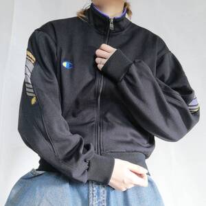 90s チャンピオン champion トラックジャケット ジャージ スリーブロゴ 日本製 ヴィンテージ 古着 ブラック 黒 ユニセックス M A3051