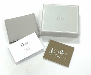 Christian Dior　クリスチャンディオール　ミラー 鏡 手鏡　リボン　シルバー 色系　レザーケース & 箱 付き