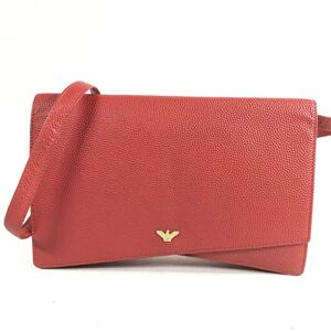 【ジョルジオアルマーニ×ヴァレクストラ】本物 GIORGIO ARMANI/Valextra ショルダーバッグ 赤色系 本革 レザー 女性用 レディース