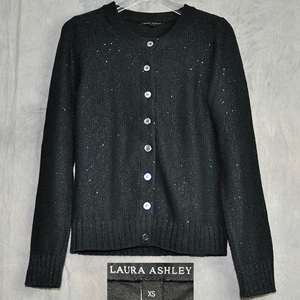 [結衣]300-24A006☆美品☆Laura Ashley ローラ アシュレイ 15000円スパンコールカーディガン XS 黒