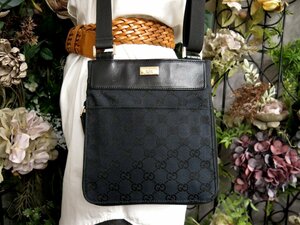 ●超美品●GUCCI グッチ●GGキャンバス カーフ レザー 本革●ショルダー バッグ●黒●ゴールド金具●イタリア製●斜め掛け●収納●Js50109