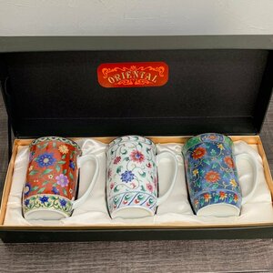 ★未使用◆昇龍 オリエント トリオ マグ 花柄 金彩 ゴールドリム 3個 マグカップ 陶器◆O0385