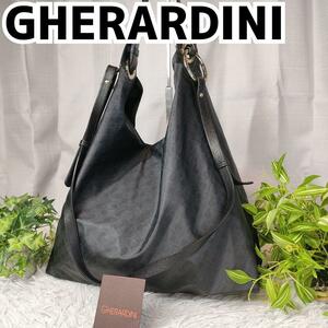 【極希少 美品】 GHERARDINI ショルダーバッグ ブラック 総柄 肩掛け ゲラルディーニ ２wayショルダーバッグ トートバッグ ハンドバッグ 黒