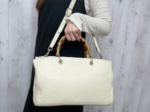 極美品 GUCCI グッチ バンブー ハンドバッグ ショルダーバッグ バッグ レザー クリーム 2WAY 78909Y