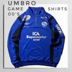 00s UMBRO ゲームシャツ サッカー 刺繍ロゴ ブルーY2Kハーフジップ