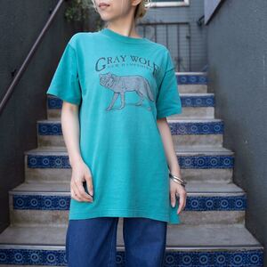 USA VINTAGE GRAY WOLF WOLF PRINT DESIGN T SHIRT/アメリカ古着オオカミプリントデザインTシャツ