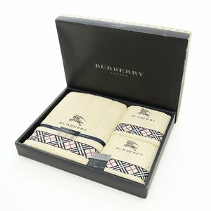 ◎521337 未使用品 BURBERRY バーバリー バスタオル1枚・フェイスタオル2枚 ホース刺繍 ベージュ×ノバチェック 西川産業 日本製 箱入