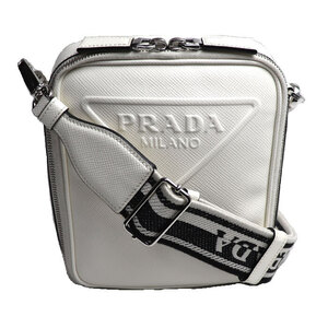 PRADA プラダ サフィアーノ 三角ロゴ ショルダーバッグ ホワイト 2VH154 メンズ 中古