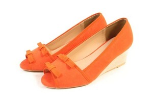 トッカ TOCCA SUEDE RIBBON SANDAL パンプス オープントゥ スエード 36 オレンジ btm0521 レディース