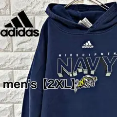 【adidas】ヴィンテージ　パーカー【メンズ2XL】ネイビーC14