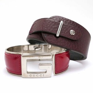 １円～ GUCCI 2点まとめて バングルブレスレット Gロゴ レザー 925 グッチ◆レターパック520円◆～6/27(木)終了◆質屋-240227