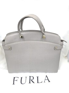 ★USED★FURLA フルラ★ハンドバッグ★レザー グレー系★保存袋付★