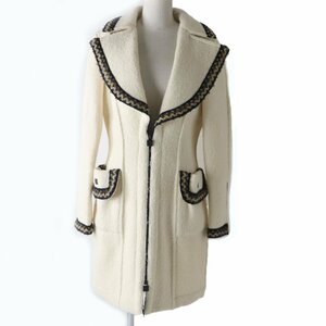 極美品 CHANEL シャネル 06A P29214 アンゴラ混 ココマーク付 ZIP UP ショールカラーコート アイボリー 38 フランス製 正規品 レディース