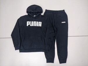 21．PUMA プーマ デカロゴ スウェット 2点 上下 セットアップ プルオーバー パーカー イージー ジョガー パンツ メンズ 上M下S 黒系白 x402