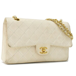 1円 ◎美品 CHANEL シャネル チェーンショルダーバッグ マトラッセ ココマーク レザー アイボリー ゴールド金具◎E.Dsom.oR-15