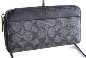 COACH コーチ シグネチャー 長財布 レザー 革 ブラック 黒 柄あり ラウンドジップ ファスナー メンズ レディース ユニセックス α2AM1350