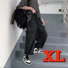 ワイドカーゴパンツ オールブラック XL  デニム  ストリート 男女　ワーク