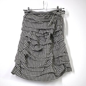 コムコム コムデギャルソン ギンガムチェック フリル レイヤード スカート リボン S ホワイト ブラック 白 黒 COMME des GARCONS PA1741