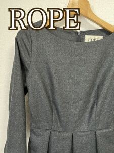 ROPE’ ロペ ひざ丈ワンピース 七分袖 無地 グレー 秋冬 上品 36