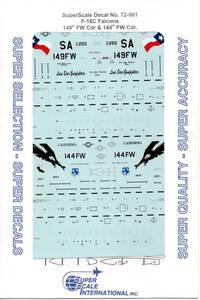 1/72　スーパー スケールデカール　72-901 F-16C Falcons: 149th FW Cdr & 144th FW Cdr.