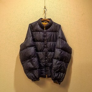 エディー バウアー グース ダウン ジャケット 紺 × 黄色 黒タグ 検) 旧タグ タロン talon eddie bauer 90s 80s ミシガン大 カラー